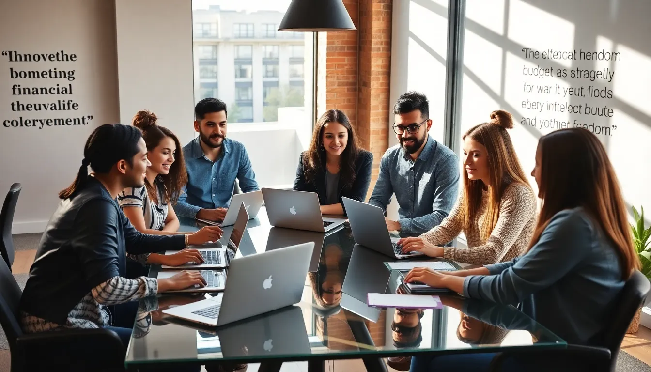 diverse millennials collaborating on financial strategies in a modern workspace.